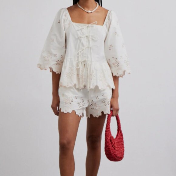 Lana Blouse and Shorts w/ Pink Broderie Embroidery Design - SET - Picture 1 of 3